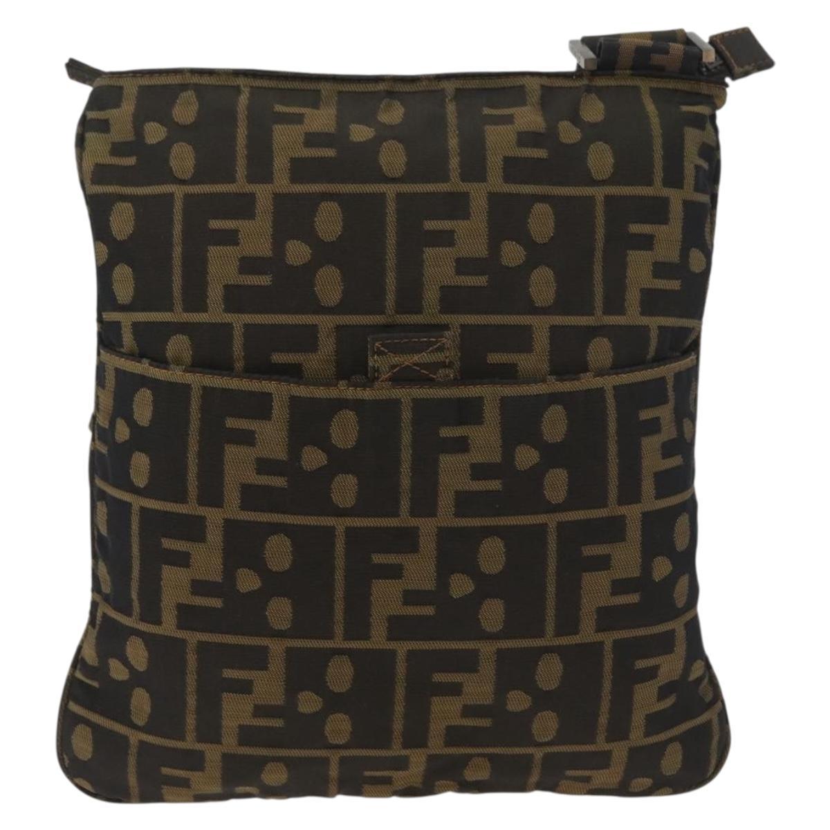 FENDI Zucca Canvas Shoulder Bag Black Brown Auth 177566