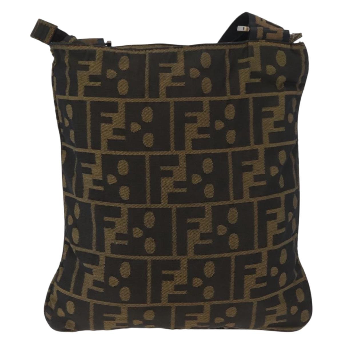 FENDI Zucca Canvas Shoulder Bag Black Brown Auth 177566