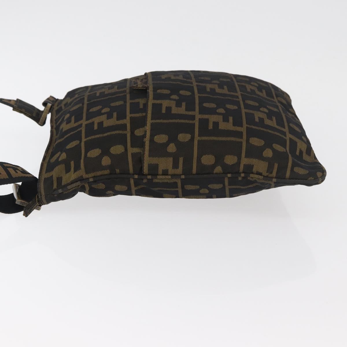 FENDI Zucca Canvas Shoulder Bag Black Brown Auth 177566