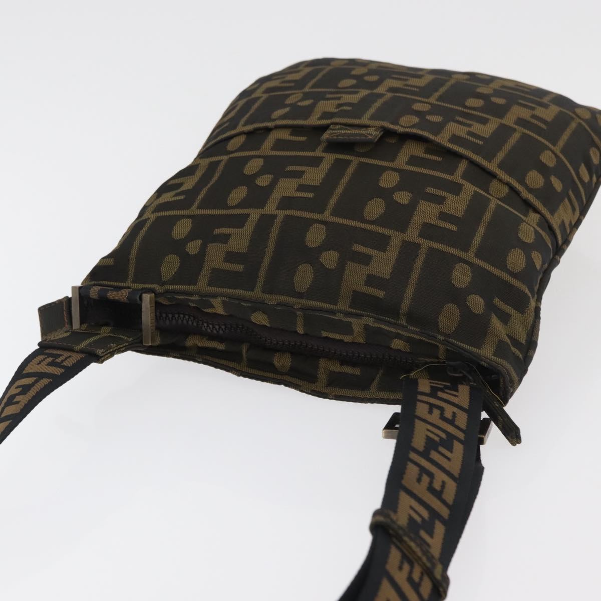 FENDI Zucca Canvas Shoulder Bag Black Brown Auth 177566