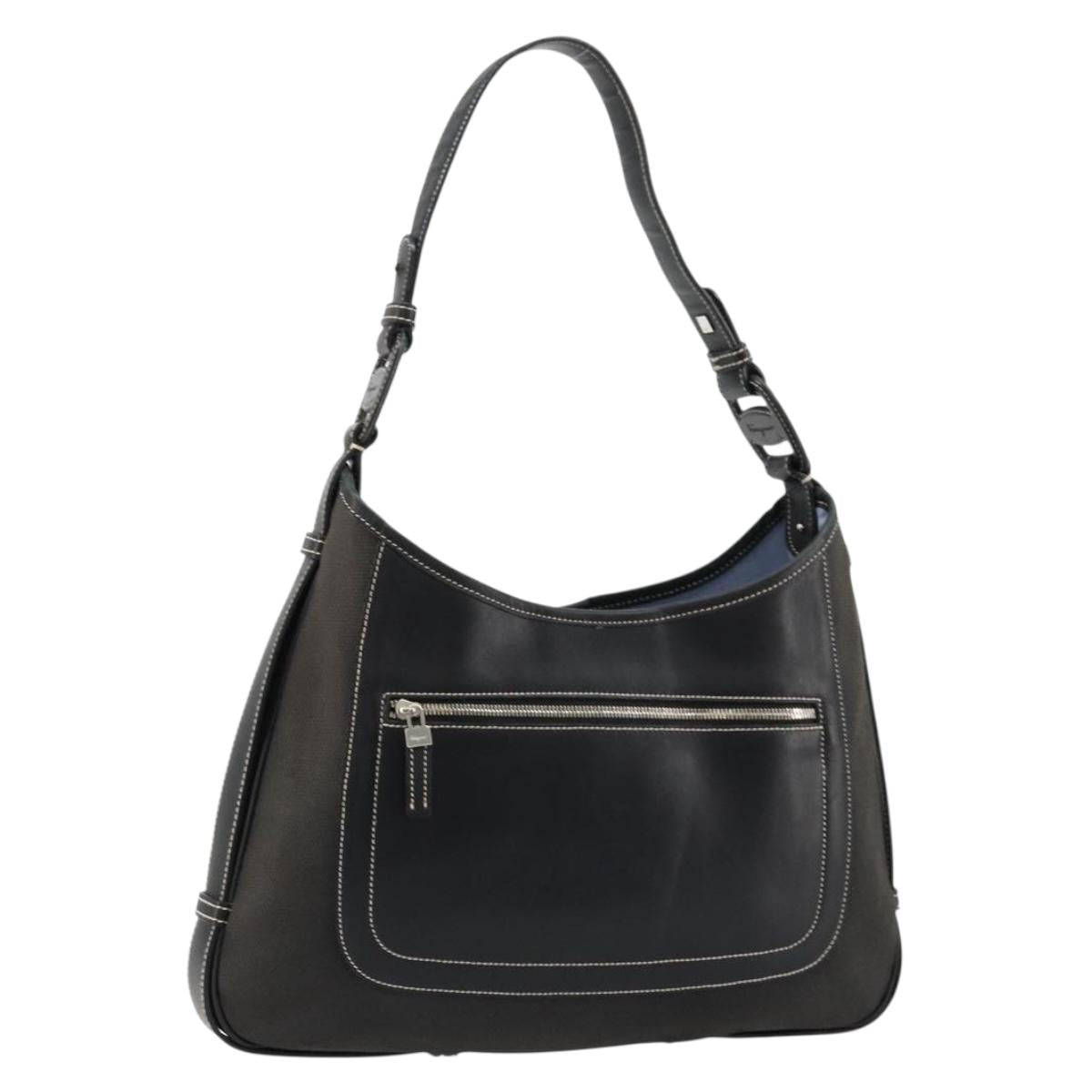 Salvatore Ferragamo Shoulder Bag Coated Canvas Black Silver Auth 177567
