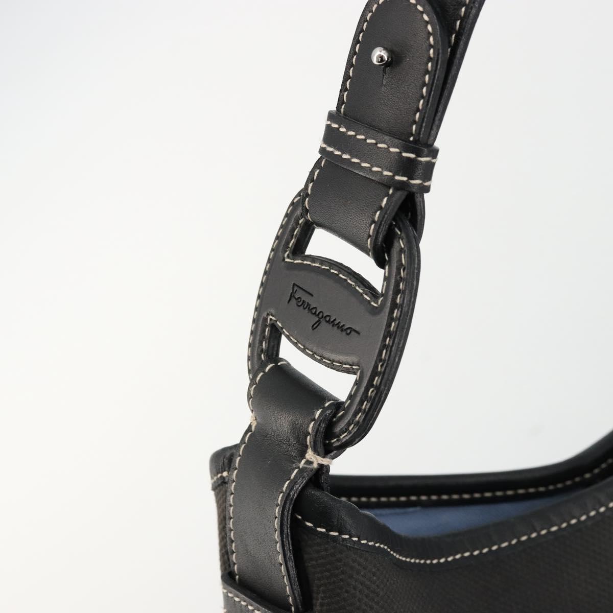 Salvatore Ferragamo Shoulder Bag Coated Canvas Black Silver Auth 177567