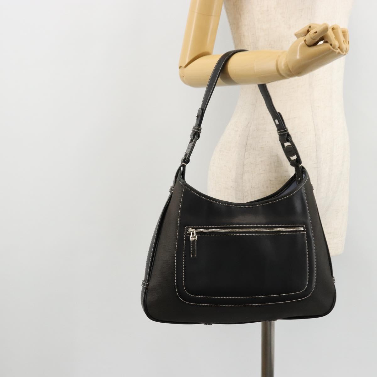 Salvatore Ferragamo Shoulder Bag Coated Canvas Black Silver Auth 177567