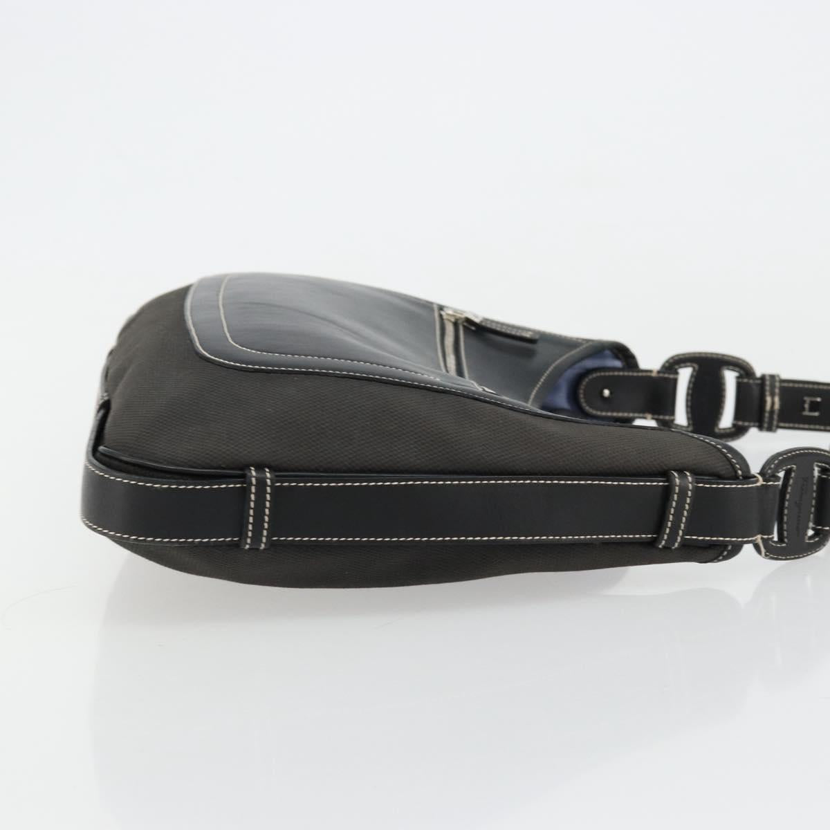 Salvatore Ferragamo Shoulder Bag Coated Canvas Black Silver Auth 177567