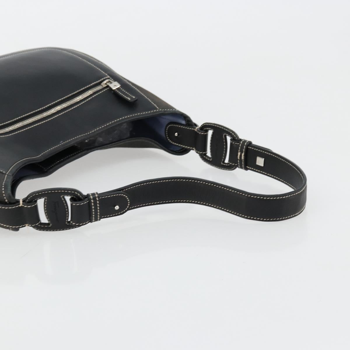 Salvatore Ferragamo Shoulder Bag Coated Canvas Black Silver Auth 177567