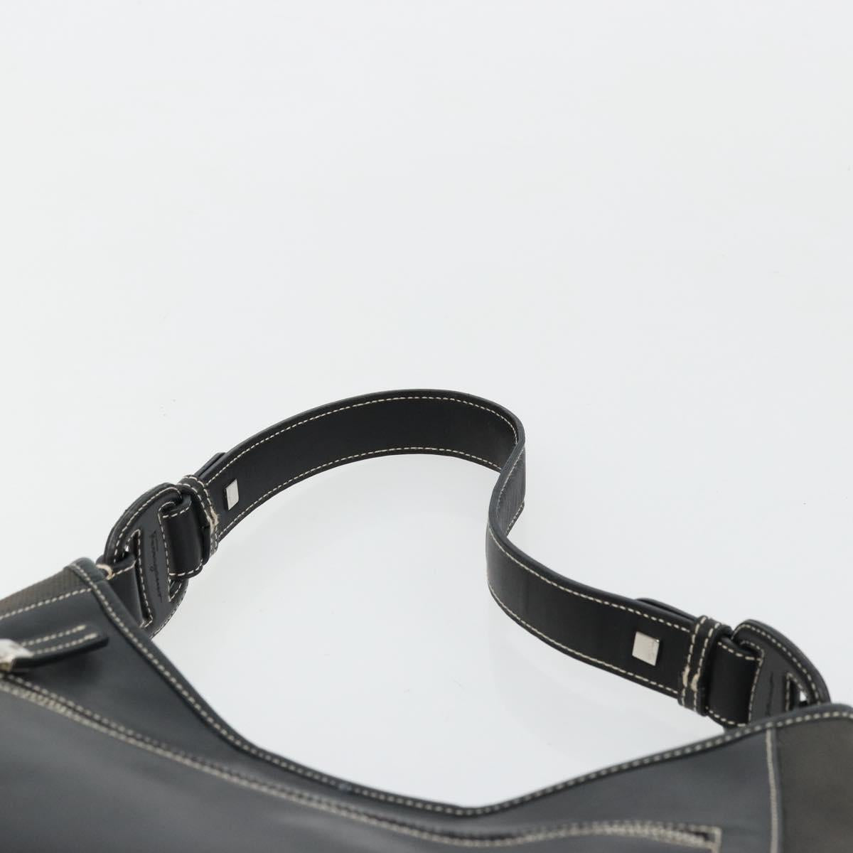 Salvatore Ferragamo Shoulder Bag Coated Canvas Black Silver Auth 177567