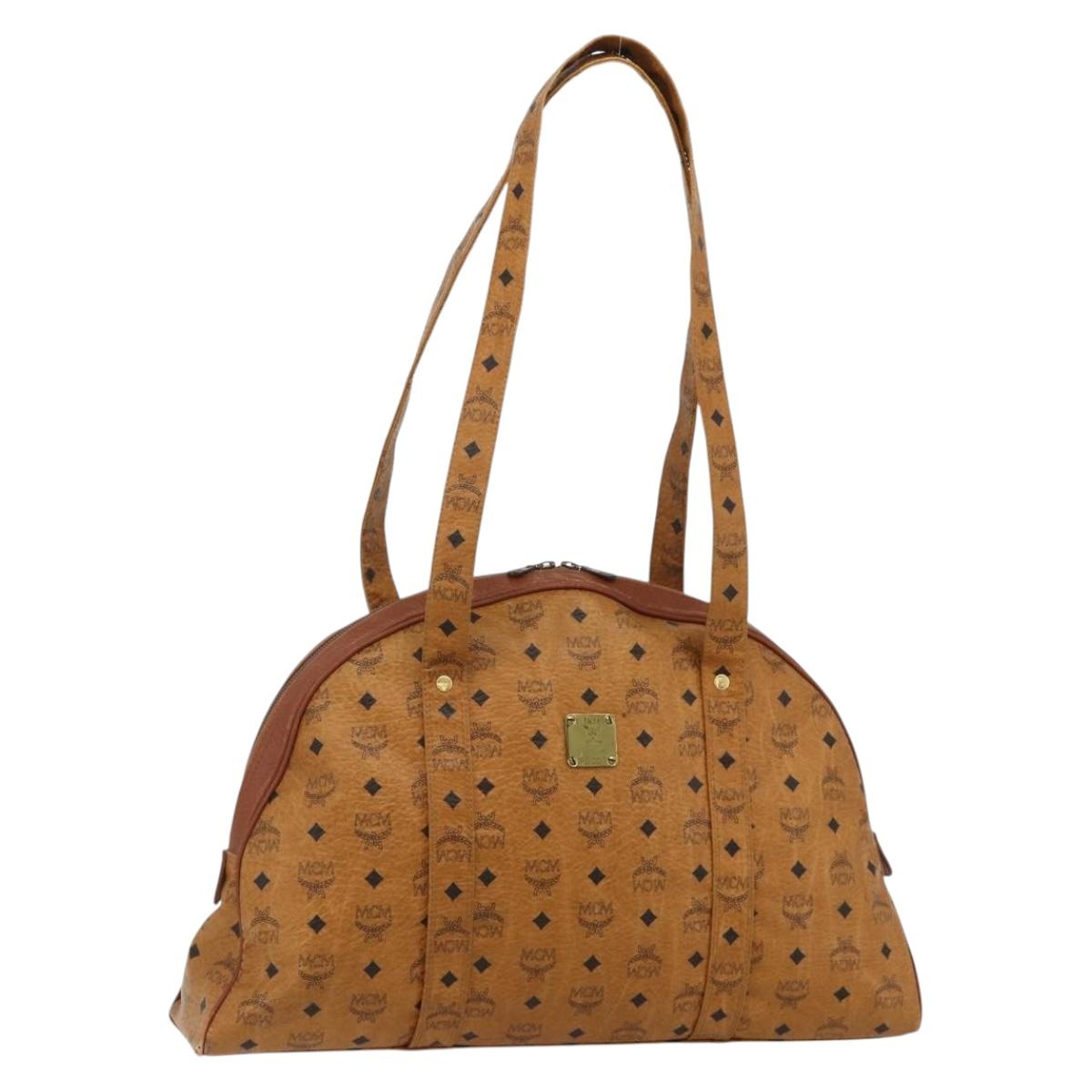 MCM Vicetos Logogram Tote Bag PVC Leather Brown Gold Auth 177569