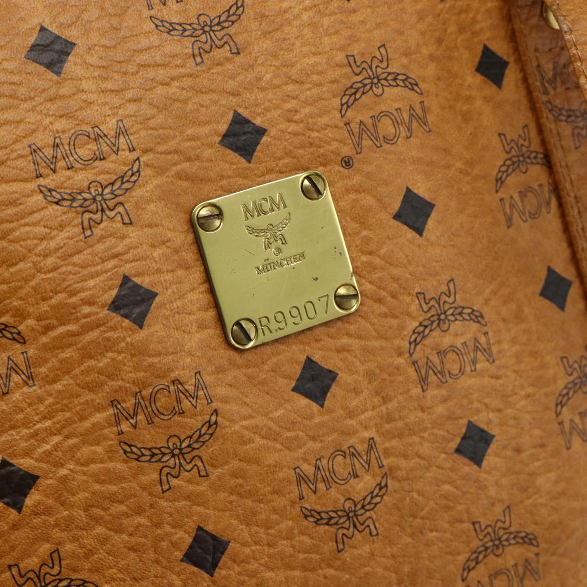MCM Vicetos Logogram Tote Bag PVC Leather Brown Gold Auth 177569