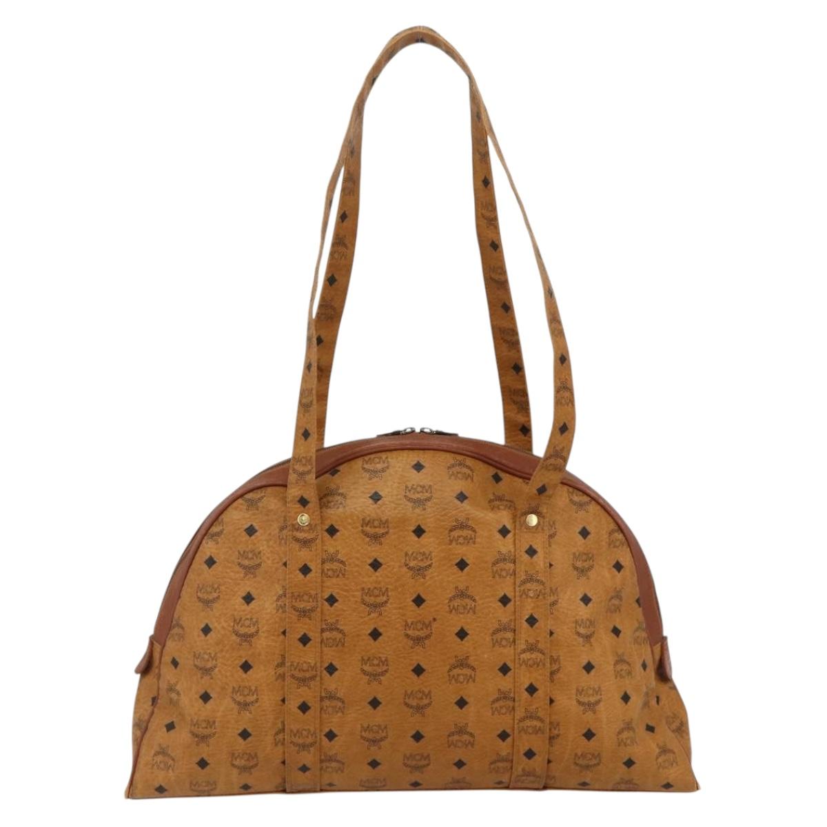 MCM Vicetos Logogram Tote Bag PVC Leather Brown Gold Auth 177569