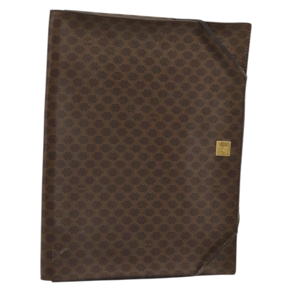 CELINE Macadam Canvas Clutch Bag PVC Leather Brown Gold Auth 177570