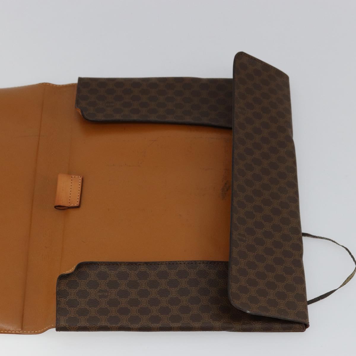 CELINE Macadam Canvas Clutch Bag PVC Leather Brown Gold Auth 177570
