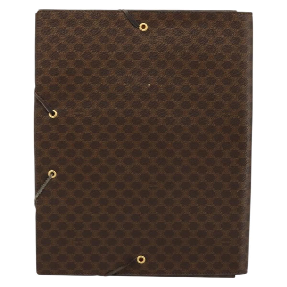 CELINE Macadam Canvas Clutch Bag PVC Leather Brown Gold Auth 177570