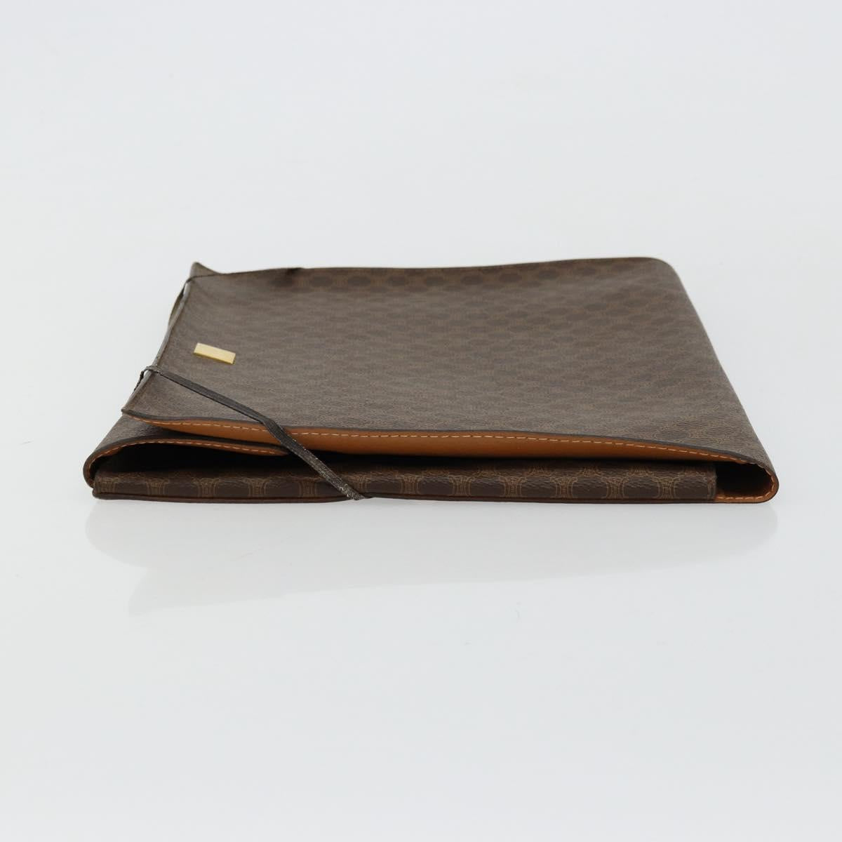 CELINE Macadam Canvas Clutch Bag PVC Leather Brown Gold Auth 177570