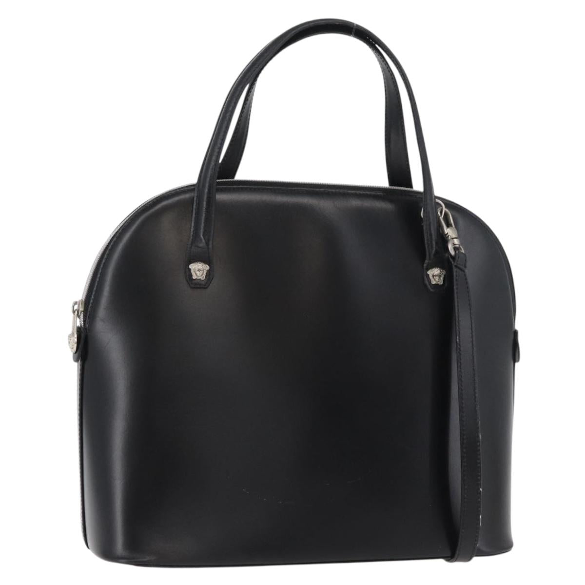Gianni Versace Hand Bag Leather 2way Black Silver Auth 177571