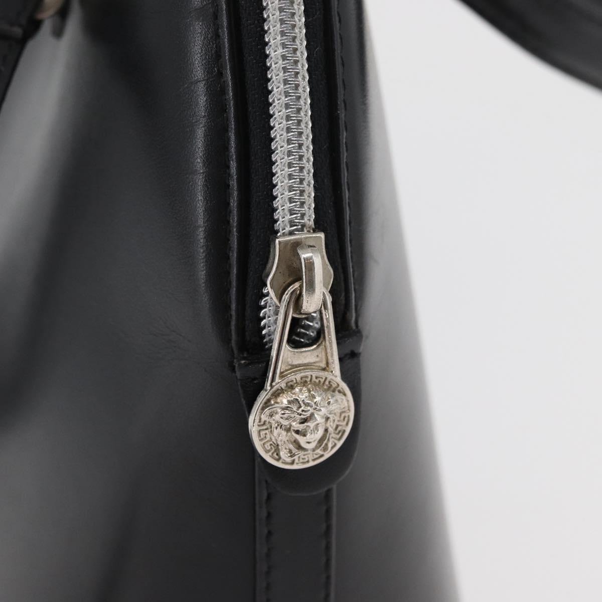 Gianni Versace Hand Bag Leather 2way Black Silver Auth 177571