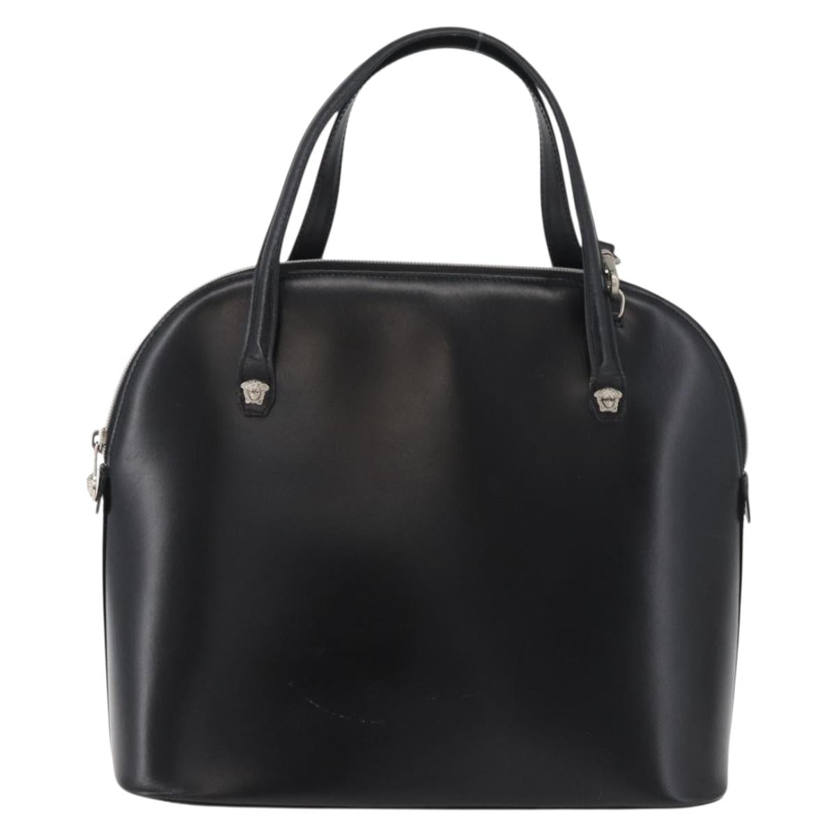 Gianni Versace Hand Bag Leather 2way Black Silver Auth 177571