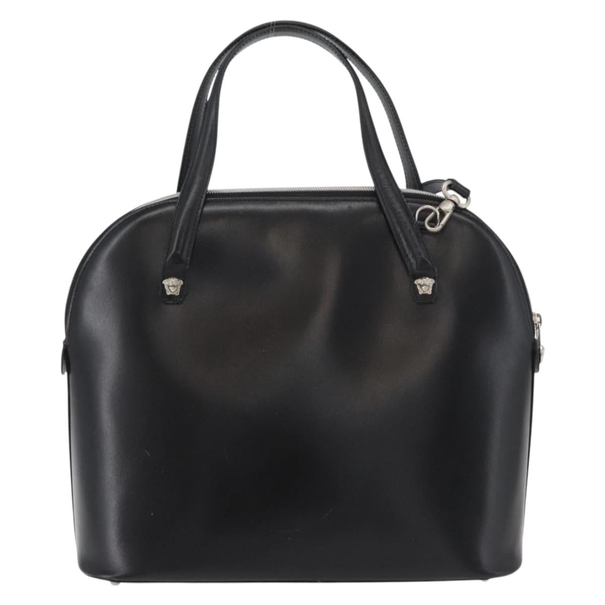 Gianni Versace Hand Bag Leather 2way Black Silver Auth 177571