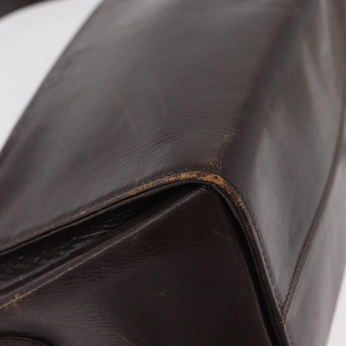 FENDI Hand Bag Leather 2way Brown Gold Auth 177573