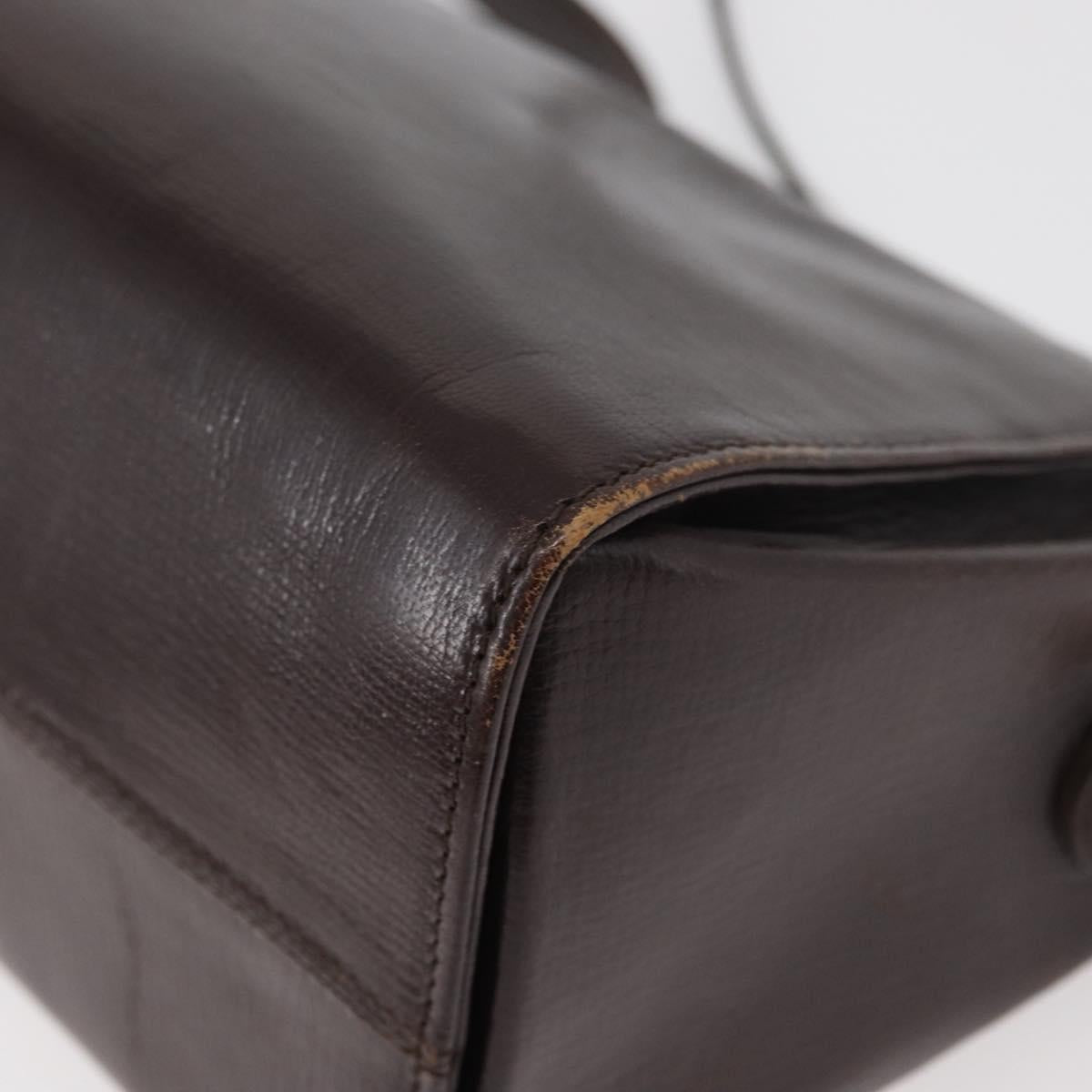 FENDI Hand Bag Leather 2way Brown Gold Auth 177573