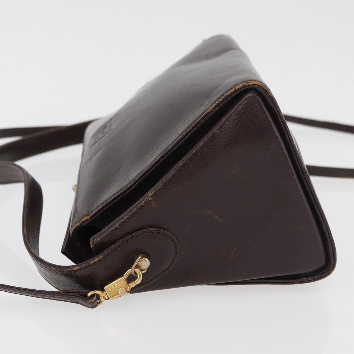 FENDI Hand Bag Leather 2way Brown Gold Auth 177573