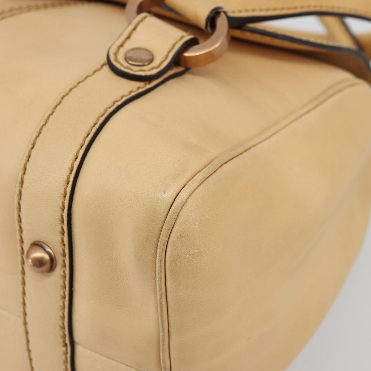 GUCCI Hand Bag Leather Beige Gold 124245 Auth 177602A