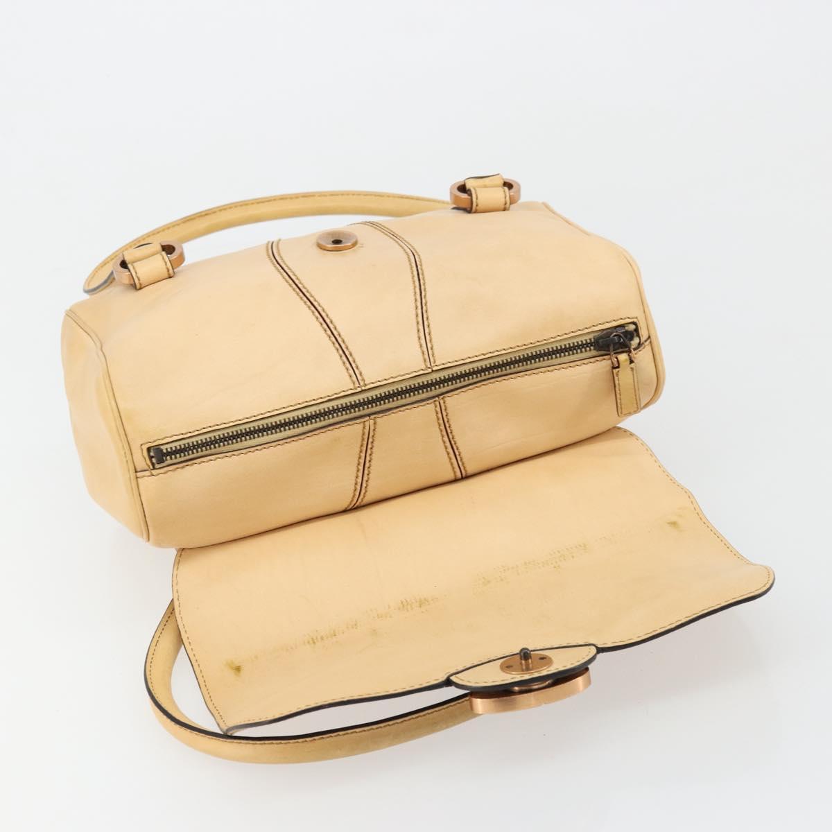 GUCCI Hand Bag Leather Beige Gold 124245 Auth 177602A