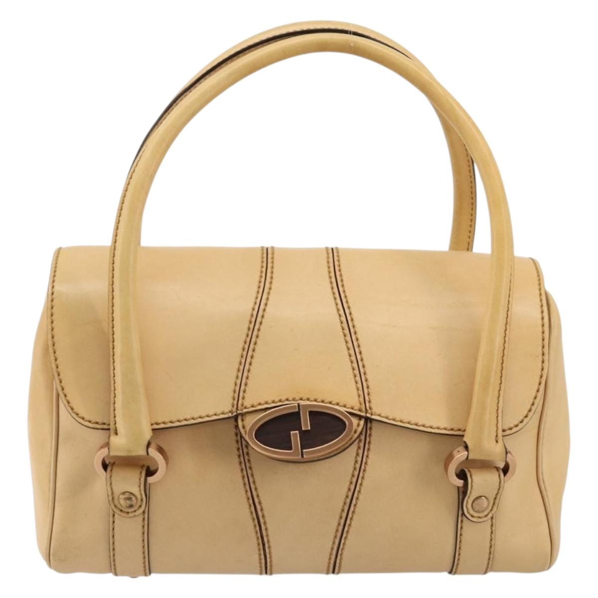 GUCCI Hand Bag Leather Beige Gold 124245 Auth 177602A