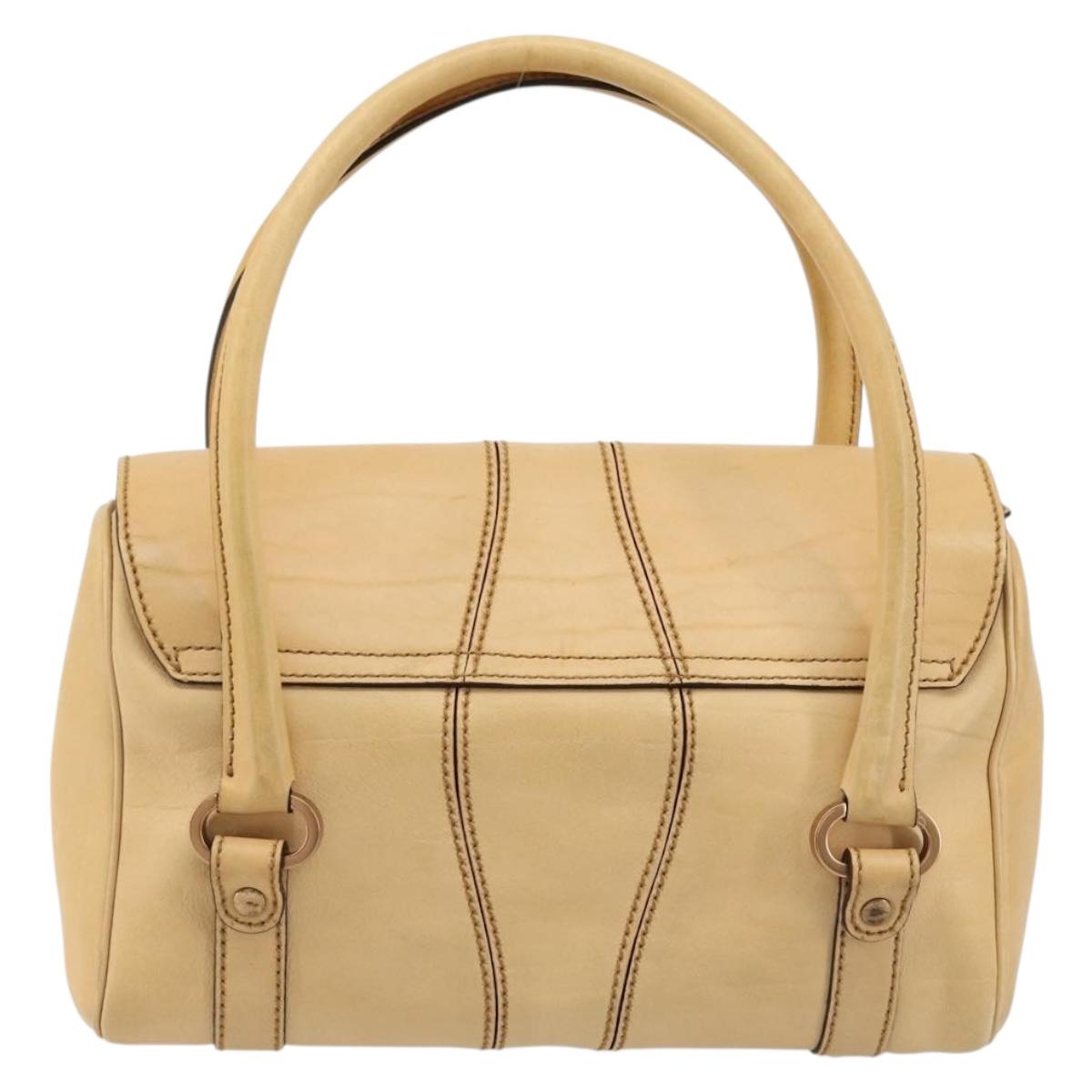 GUCCI Hand Bag Leather Beige Gold 124245 Auth 177602A