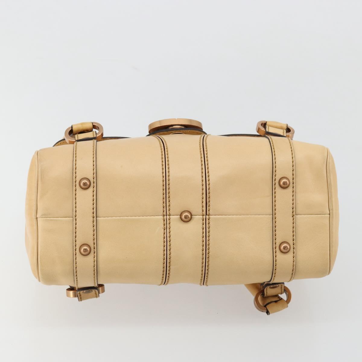 GUCCI Hand Bag Leather Beige Gold 124245 Auth 177602A