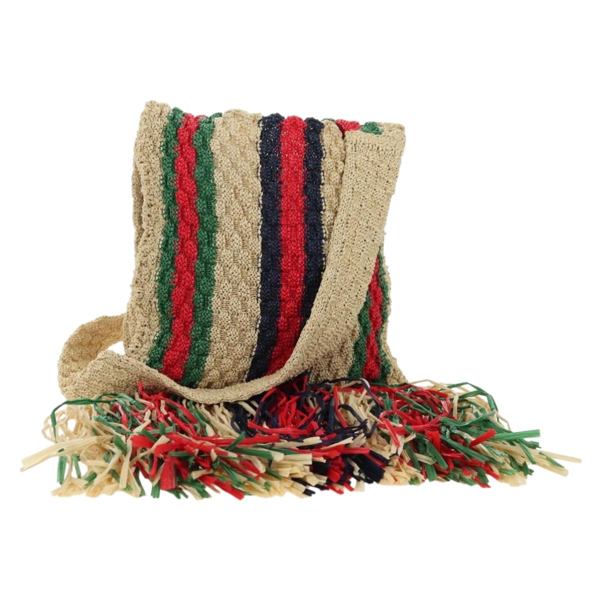 GUCCI Shoulder Bag Raffia Multicolor Auth 177605M