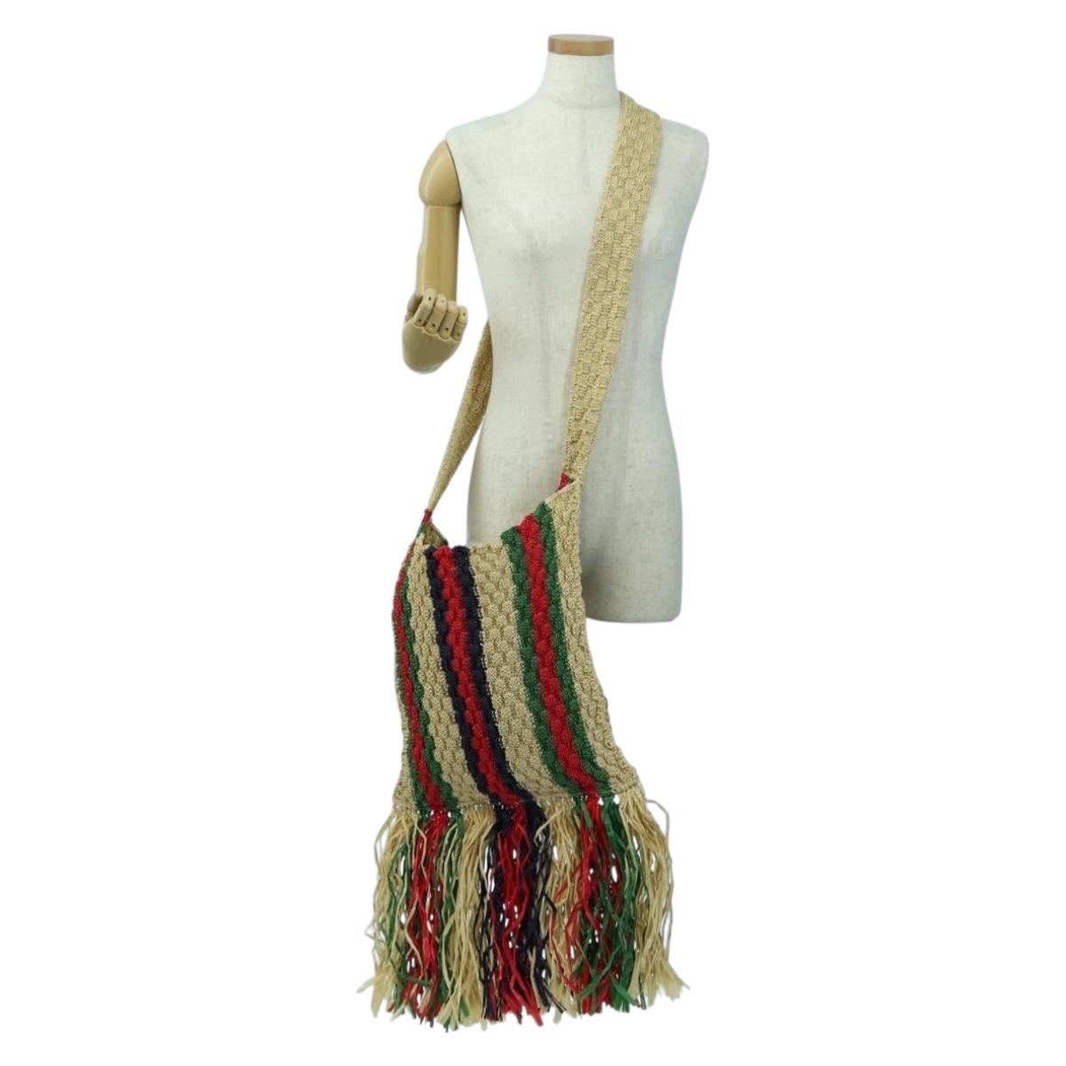 GUCCI Shoulder Bag Raffia Multicolor Auth 177605M