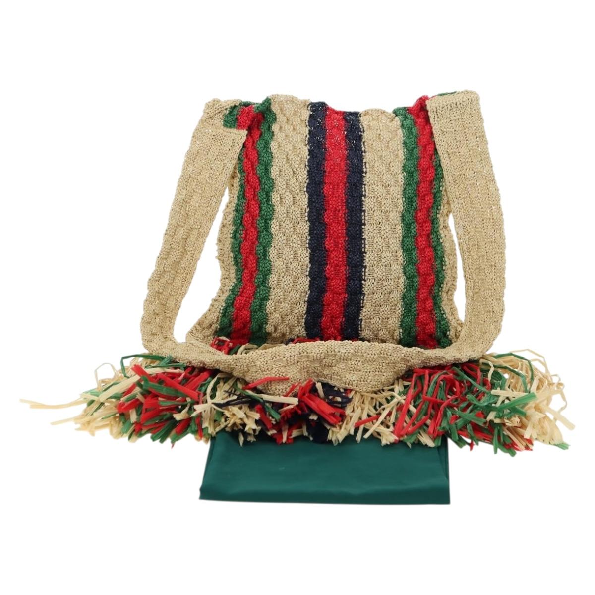 GUCCI Shoulder Bag Raffia Multicolor Auth 177605M