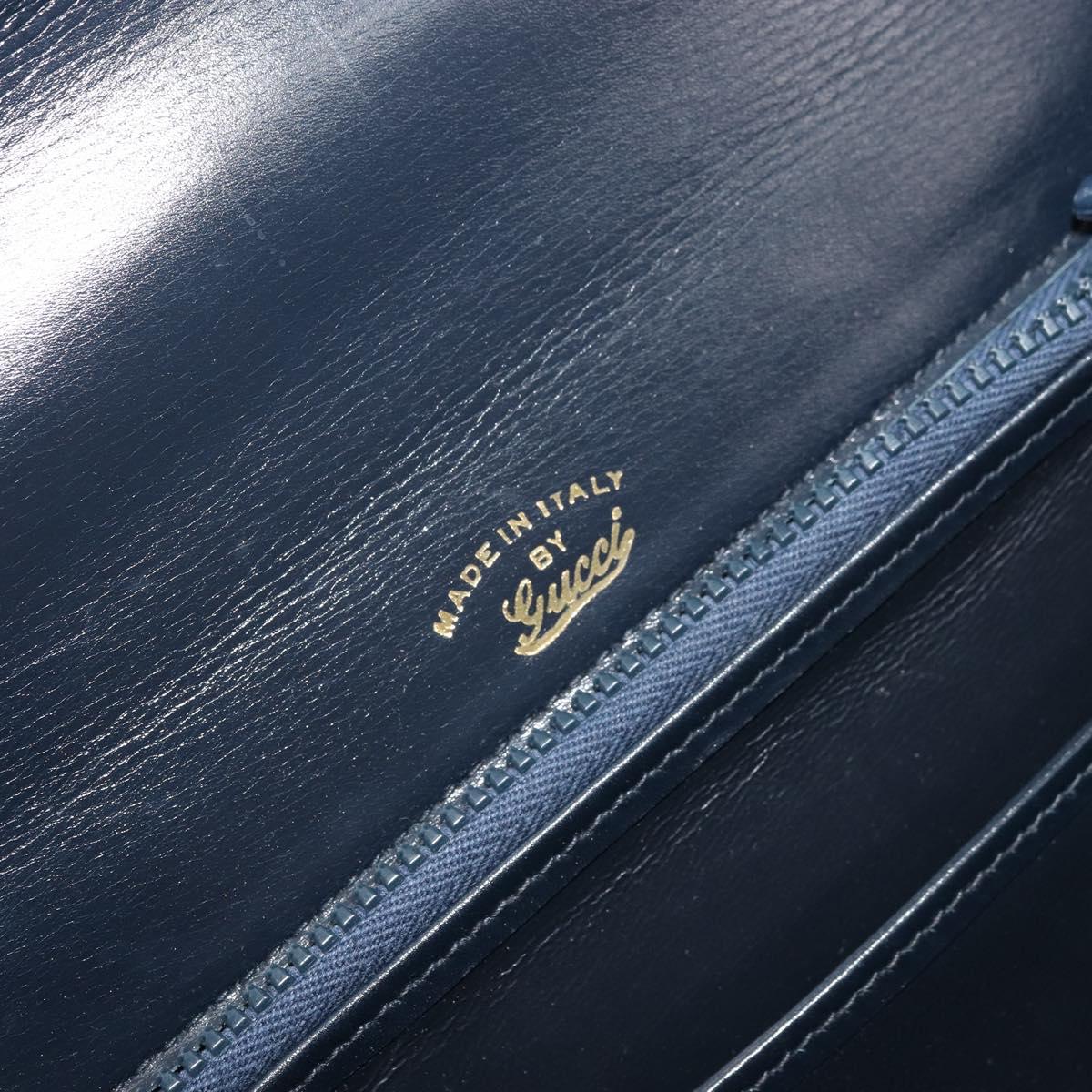GUCCI Hand Bag Leather Navy Gold Auth 177606