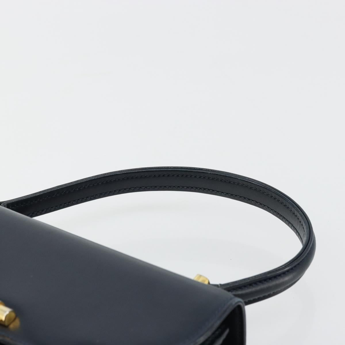 GUCCI Hand Bag Leather Navy Gold Auth 177606