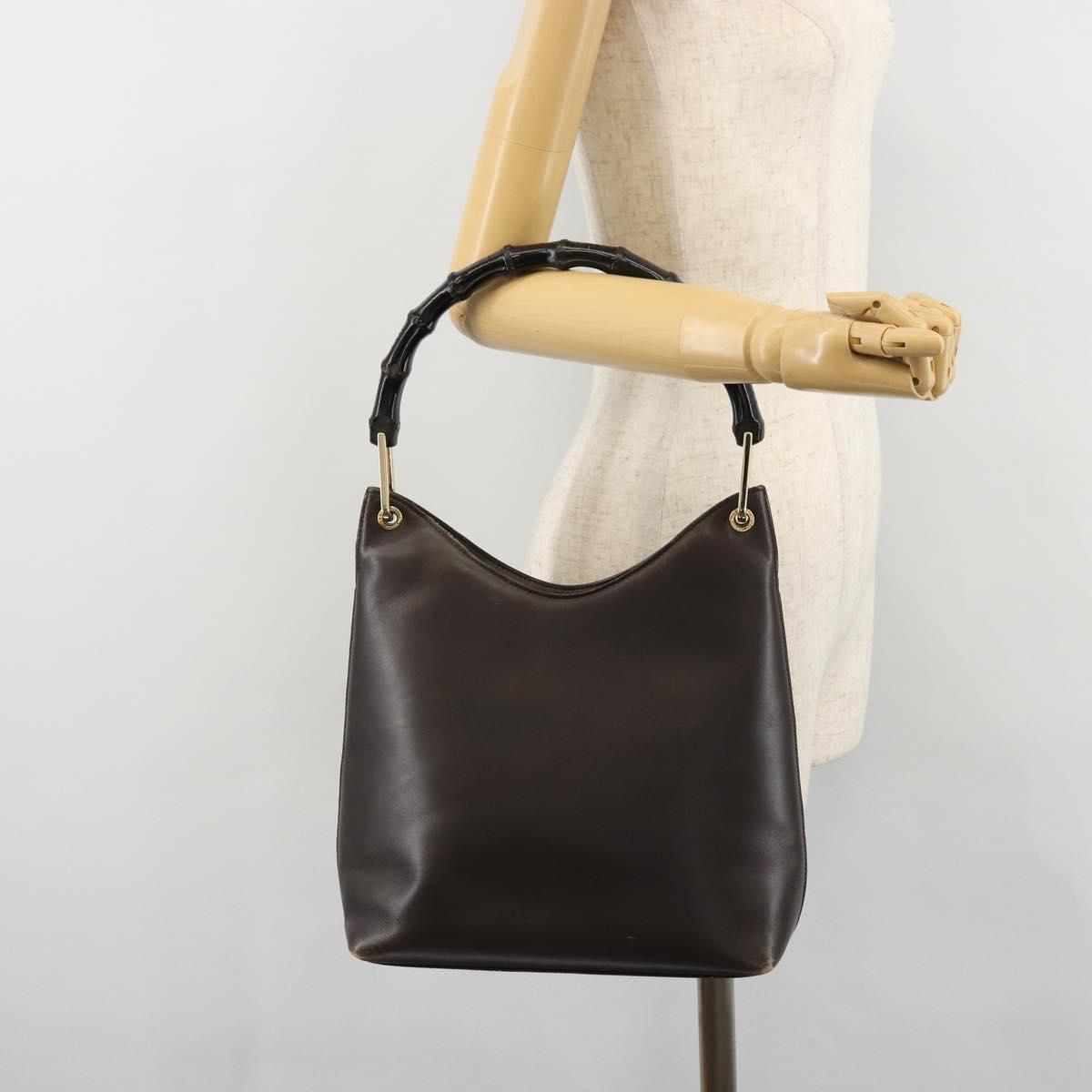 GUCCI Bamboo Shoulder Bag Leather Dark Brown Gold 001 3007 Auth 177607