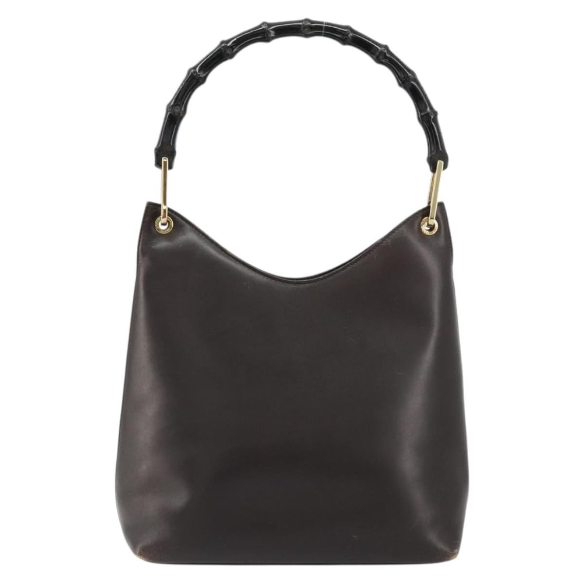 GUCCI Bamboo Shoulder Bag Leather Dark Brown Gold 001 3007 Auth 177607