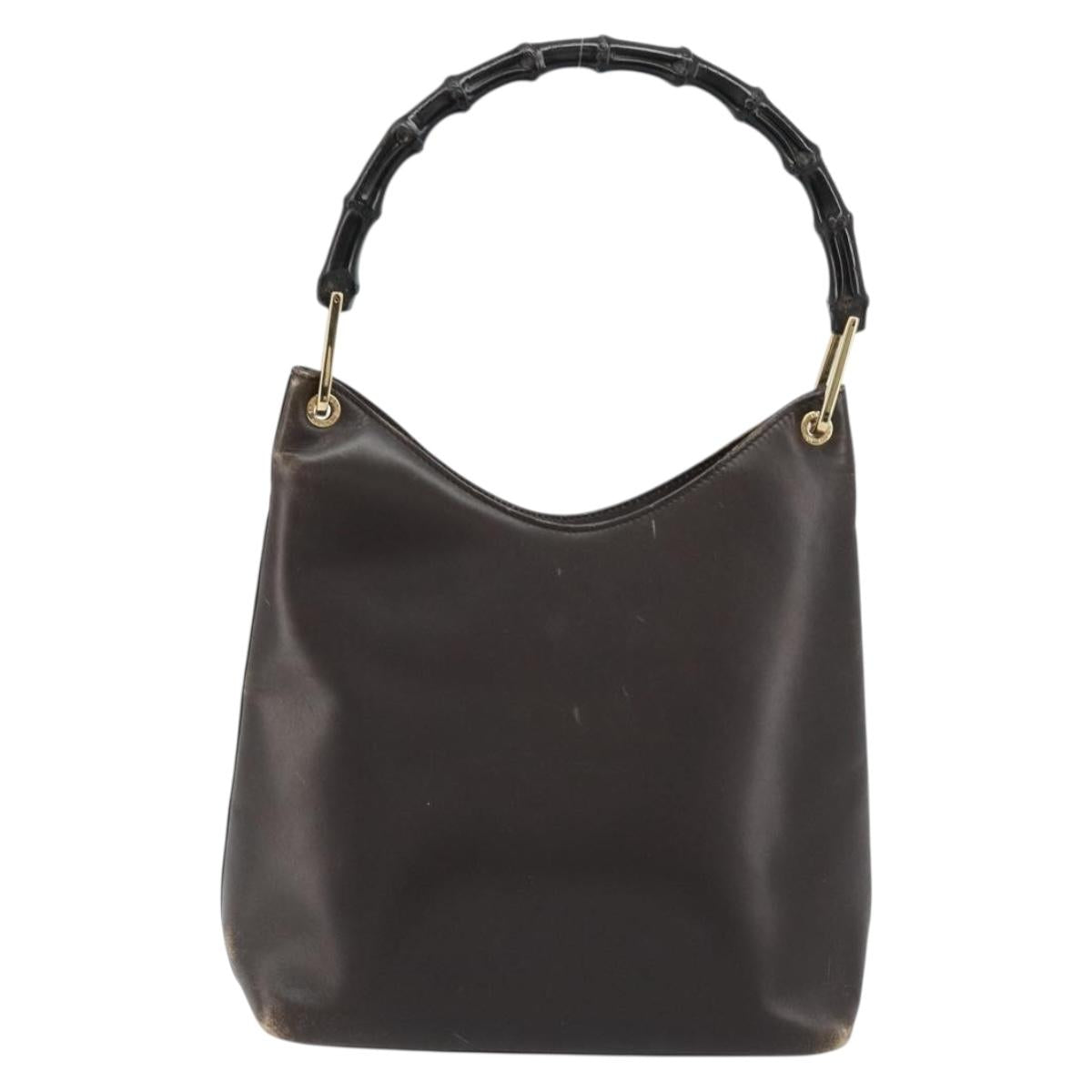 GUCCI Bamboo Shoulder Bag Leather Dark Brown Gold 001 3007 Auth 177607