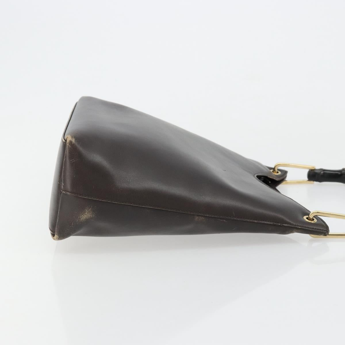 GUCCI Bamboo Shoulder Bag Leather Dark Brown Gold 001 3007 Auth 177607