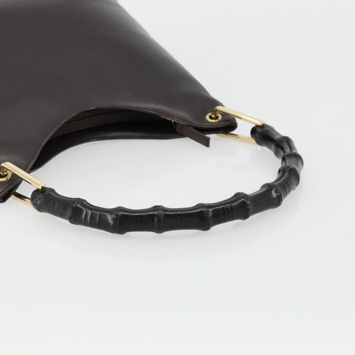 GUCCI Bamboo Shoulder Bag Leather Dark Brown Gold 001 3007 Auth 177607