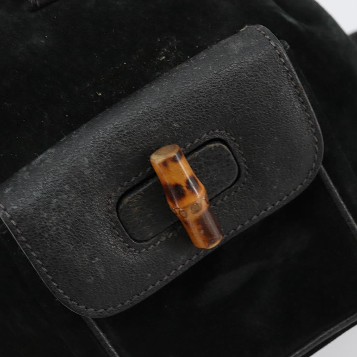 GUCCI Bamboo Backpack Suede Black Gold 003 1705 0030 Auth 177608