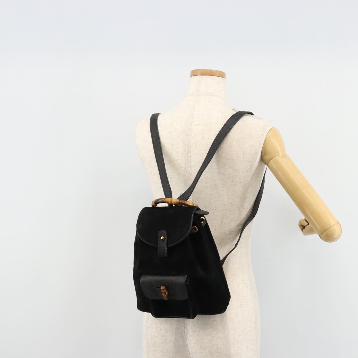 GUCCI Bamboo Backpack Suede Black Gold 003 1705 0030 Auth 177608