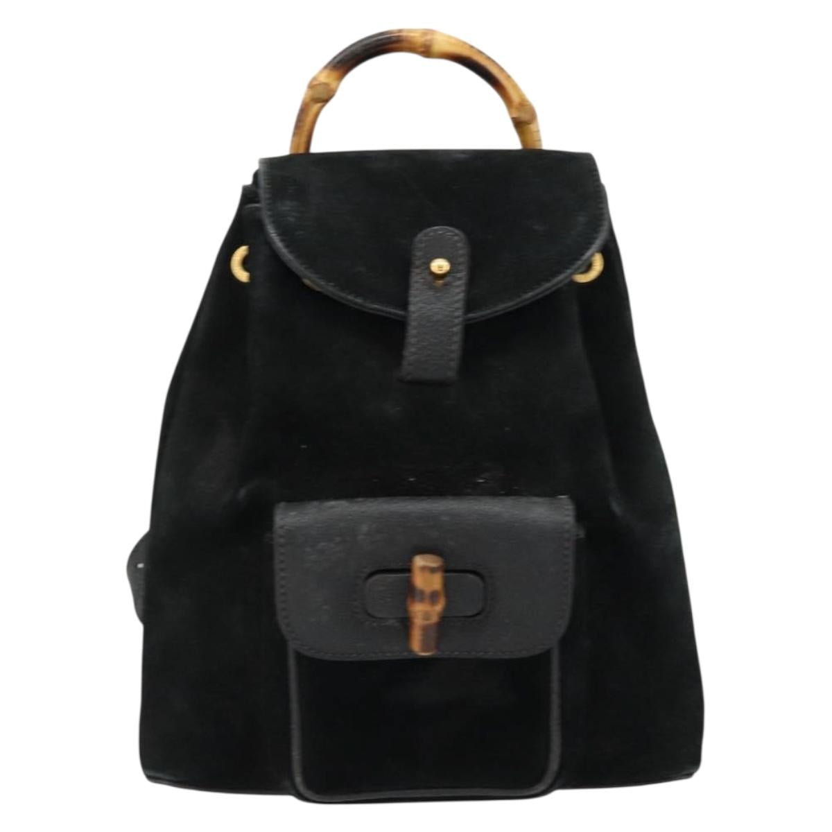 GUCCI Bamboo Backpack Suede Black Gold 003 1705 0030 Auth 177608