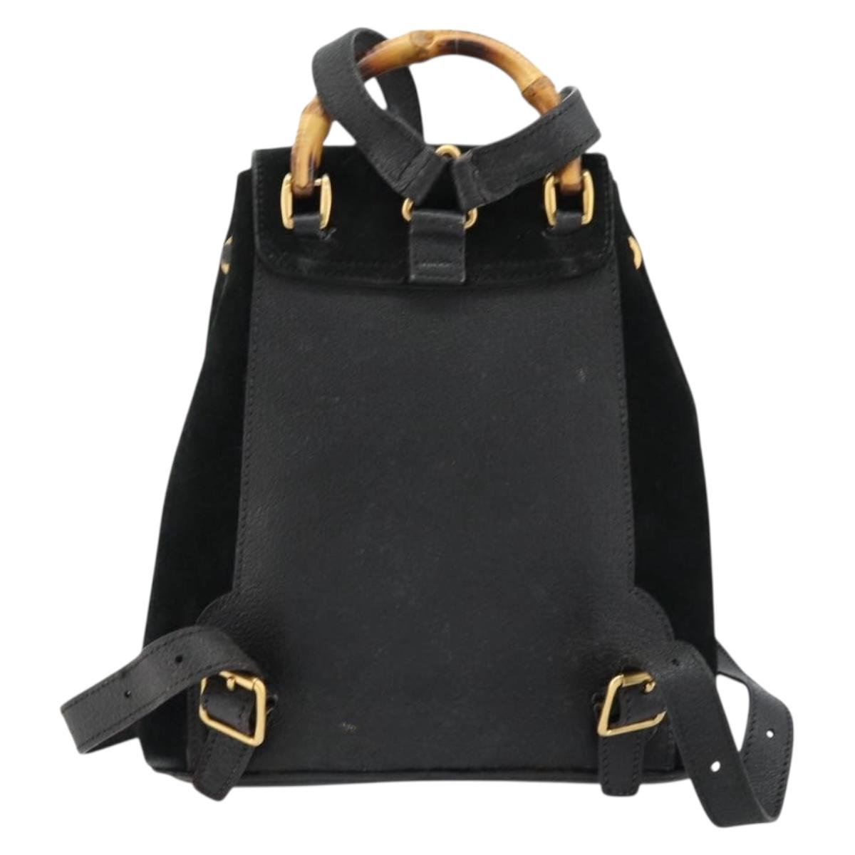 GUCCI Bamboo Backpack Suede Black Gold 003 1705 0030 Auth 177608