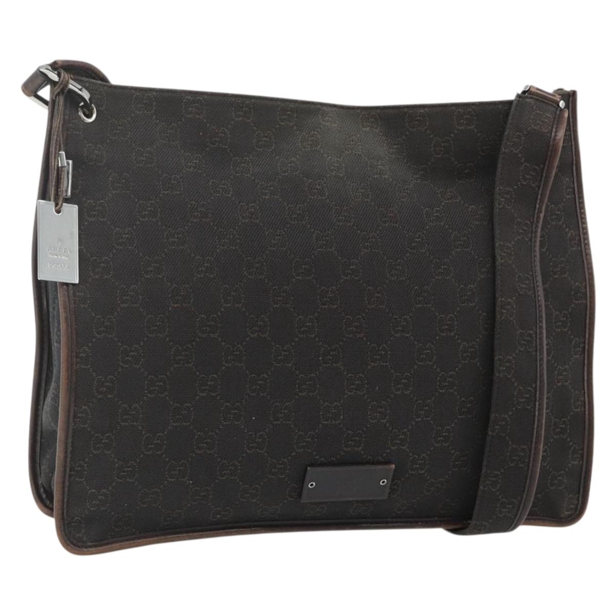 GUCCI GG Canvas Shoulder Bag Dark Brown Silver 90656 Auth 177610