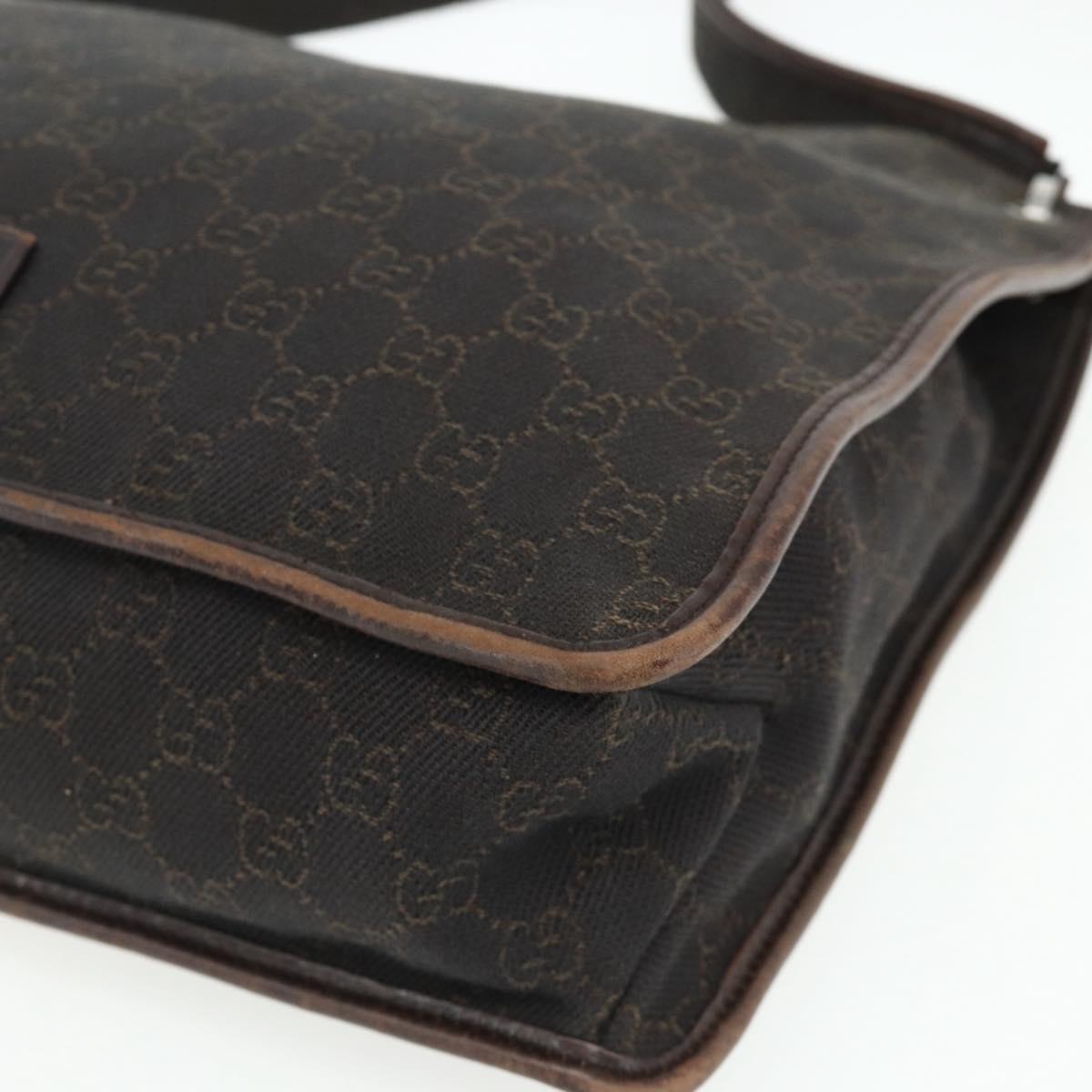 GUCCI GG Canvas Shoulder Bag Dark Brown Silver 90656 Auth 177610