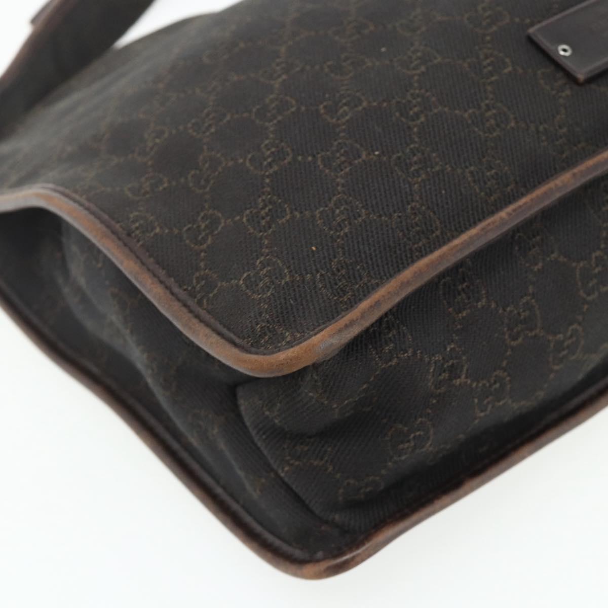 GUCCI GG Canvas Shoulder Bag Dark Brown Silver 90656 Auth 177610