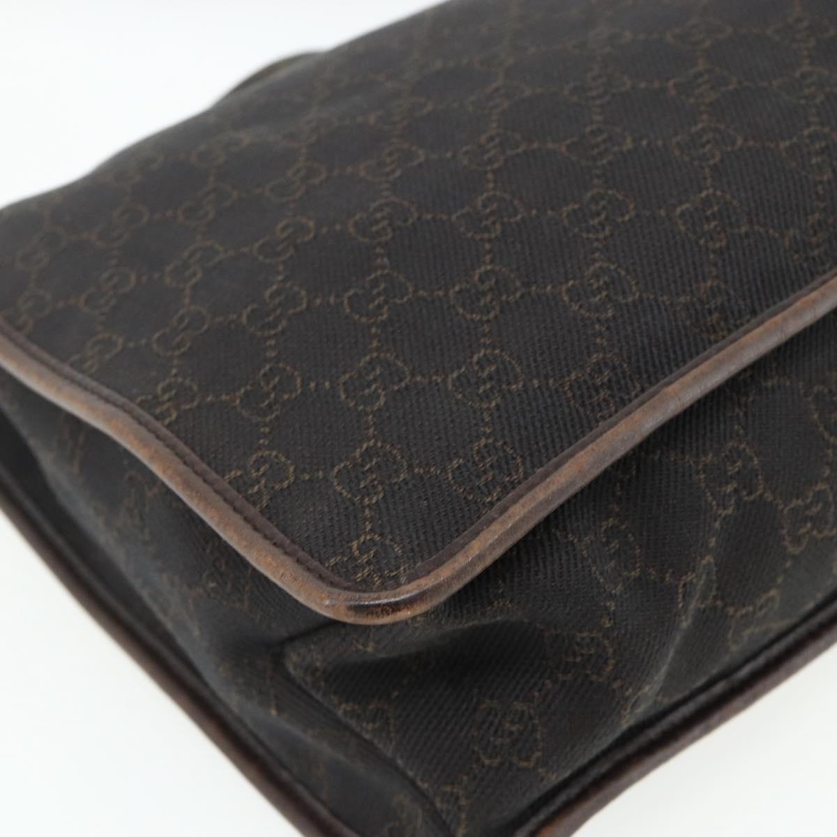 GUCCI GG Canvas Shoulder Bag Dark Brown Silver 90656 Auth 177610