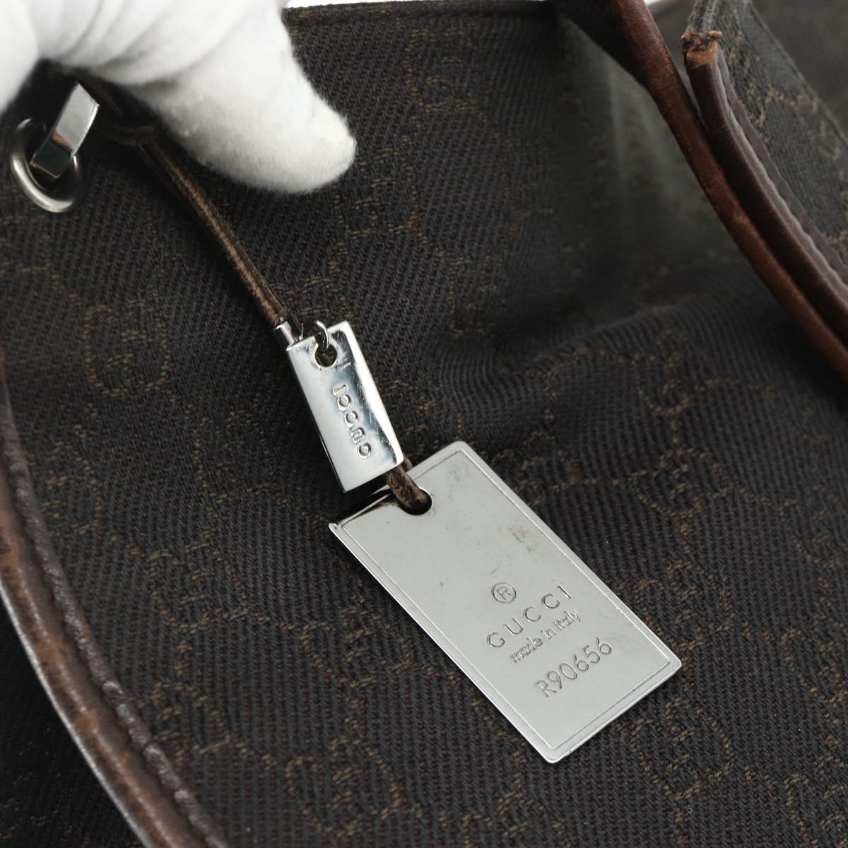 GUCCI GG Canvas Shoulder Bag Dark Brown Silver 90656 Auth 177610