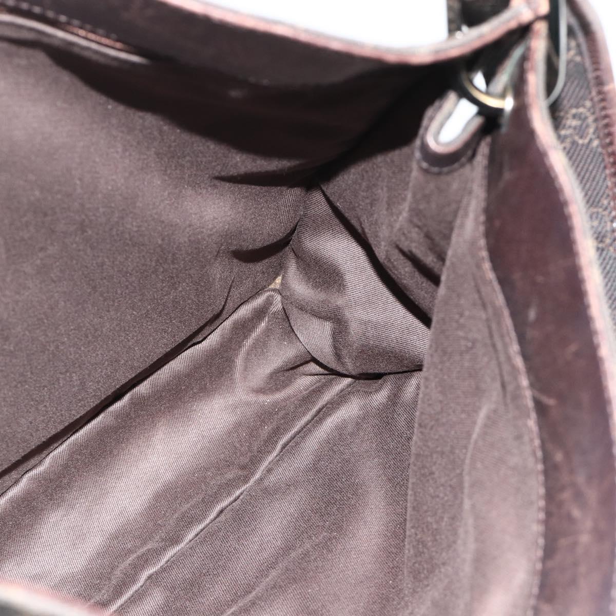 GUCCI GG Canvas Shoulder Bag Dark Brown Silver 90656 Auth 177610