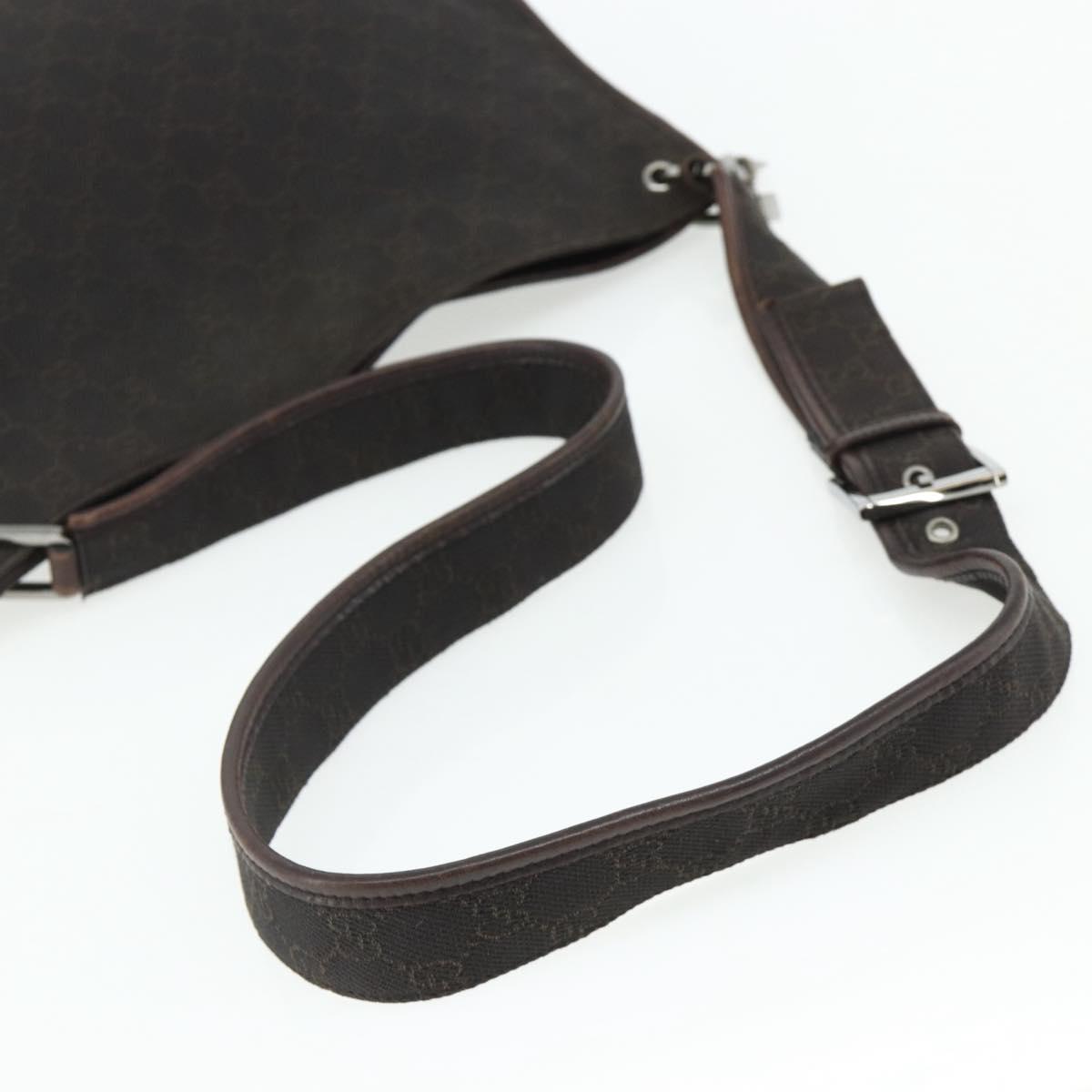 GUCCI GG Canvas Shoulder Bag Dark Brown Silver 90656 Auth 177610